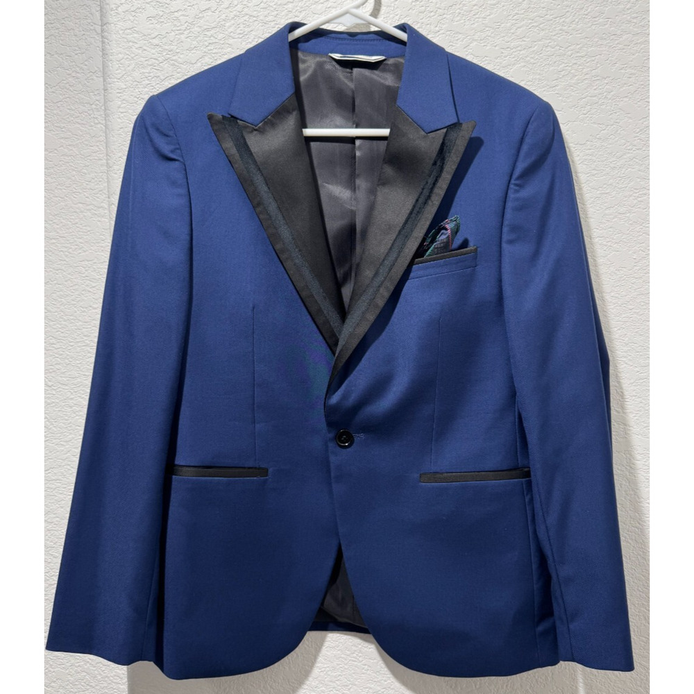 Mens 36S Lineage Blue Black Formal Tuxedo Jacket Blazer Sport Coat Stretch